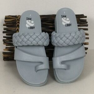 👛 (ANY 2/$25) SAM & LIBBY Women's Blue Slide Sandals 8